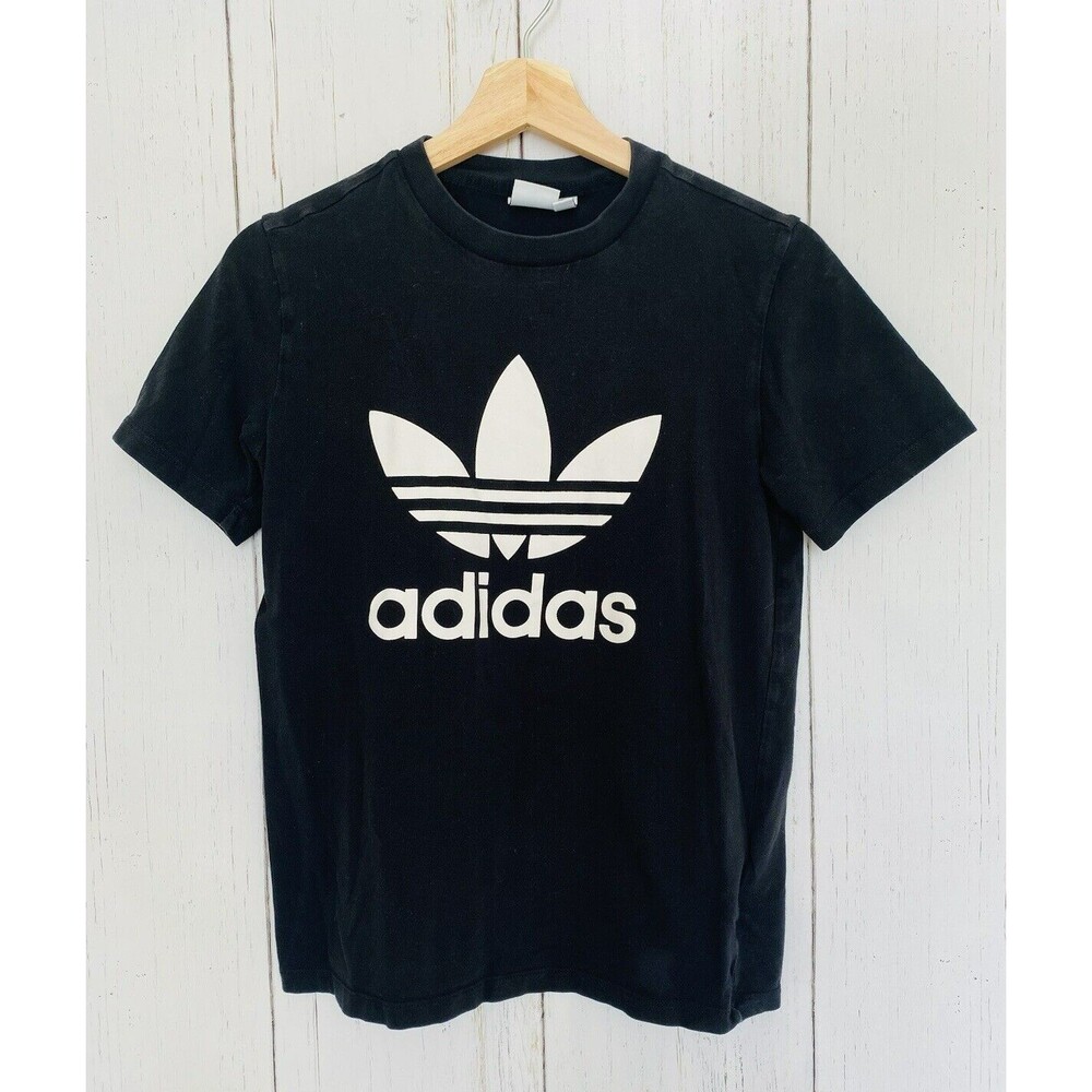 Adidas Women's Trefoil Black White Big Logo Cotton T Shirt Top Small Classic